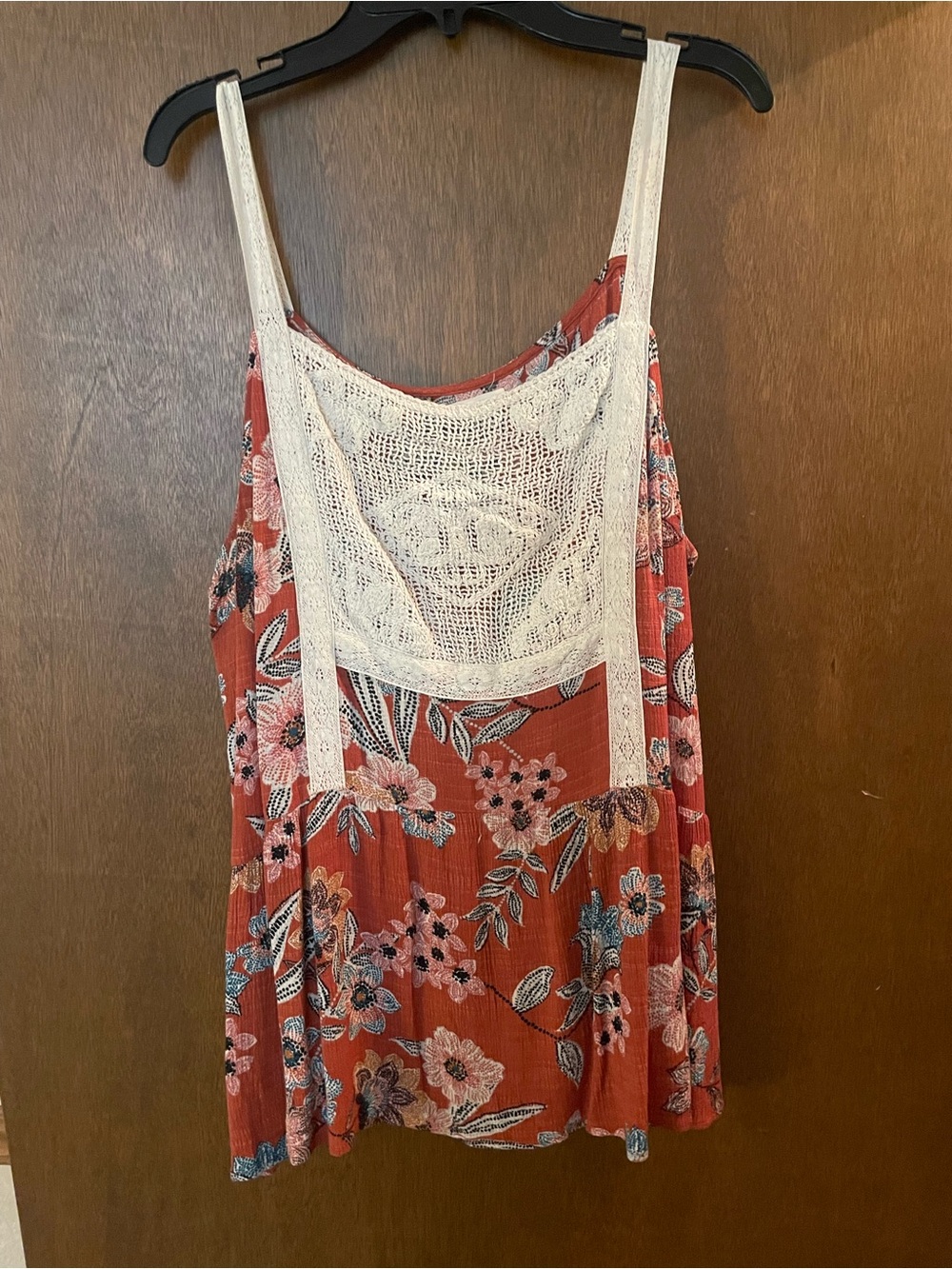 Maurices Rust Floral Camisole with Lace Bib